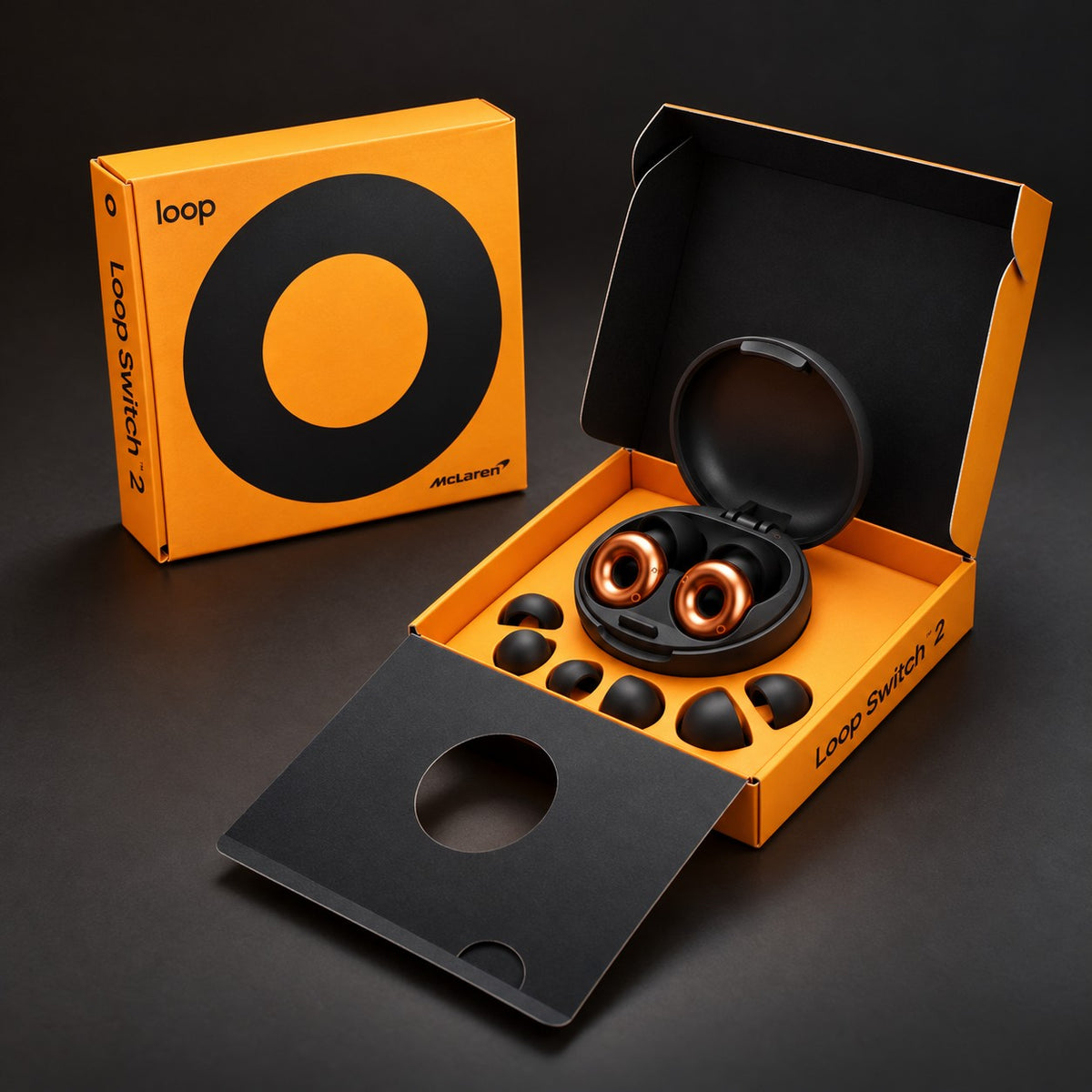 Embalagem e estojo do McLaren Racing x Loop Switch™ 2